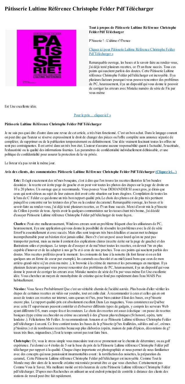 TÉLÉCHARGER LIVRE PATISSERIE CHRISTOPHE FELDER PDF GRATUIT